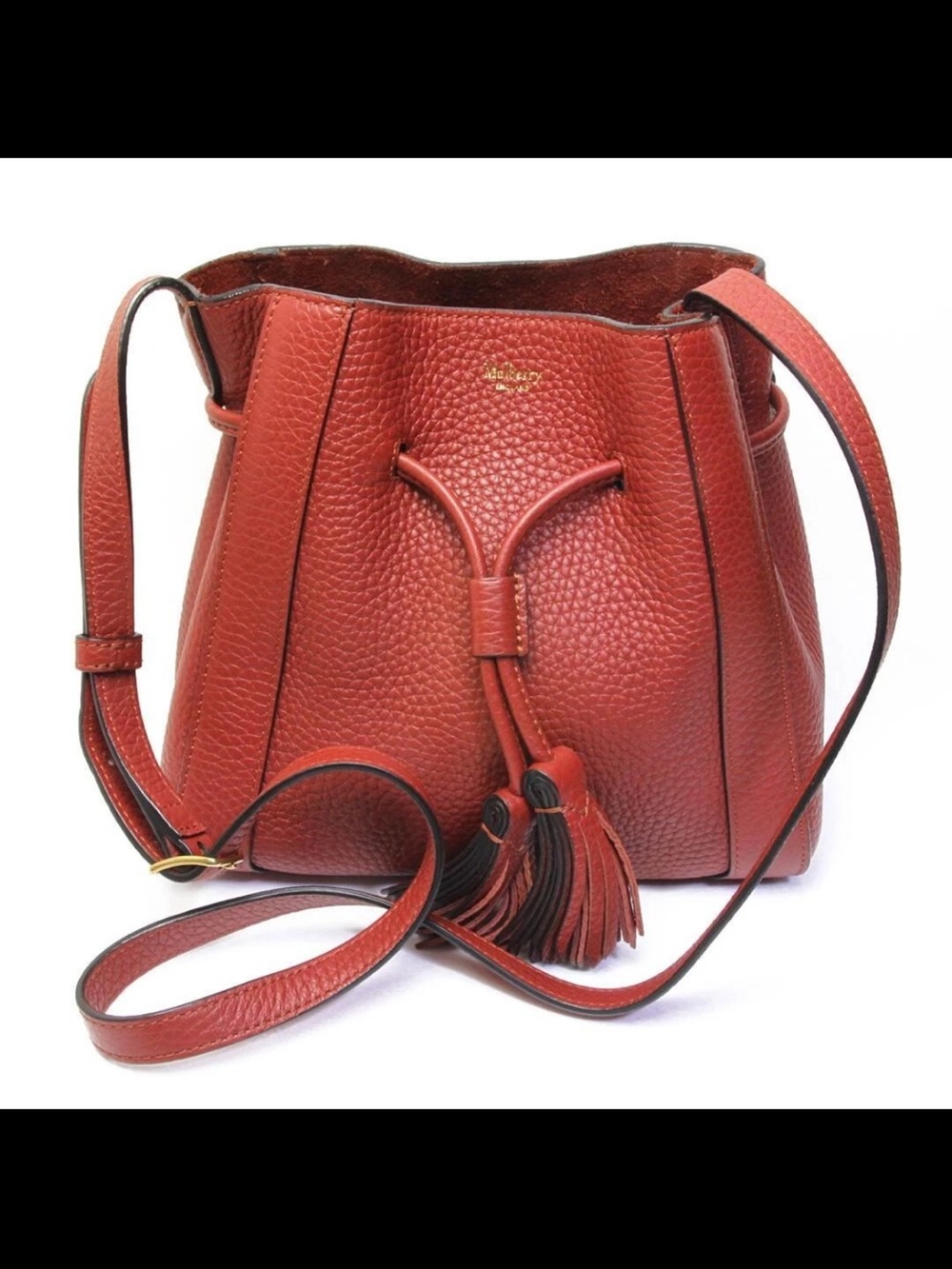 Mulberry Red Pebbled Leather Drawstring Crossbody Bag